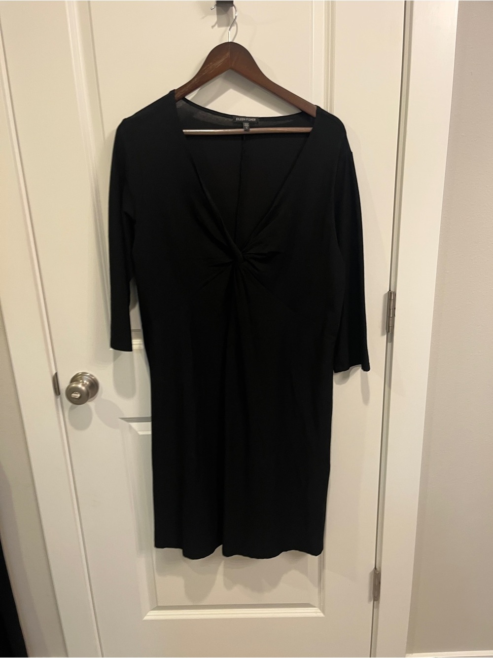 Eileen Fisher Black Long-Sleeve Knot-Front Dress